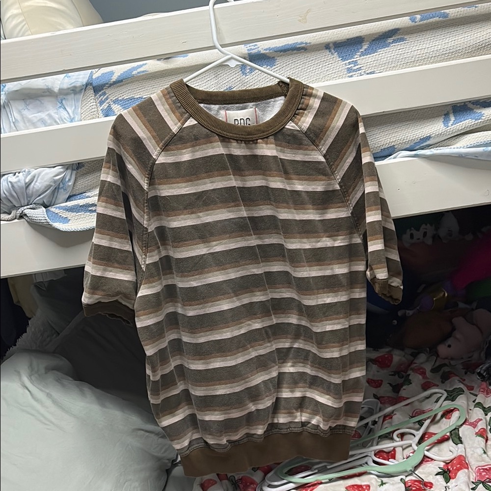 Brown and Tan Striped Short Sleeve sweatshirt